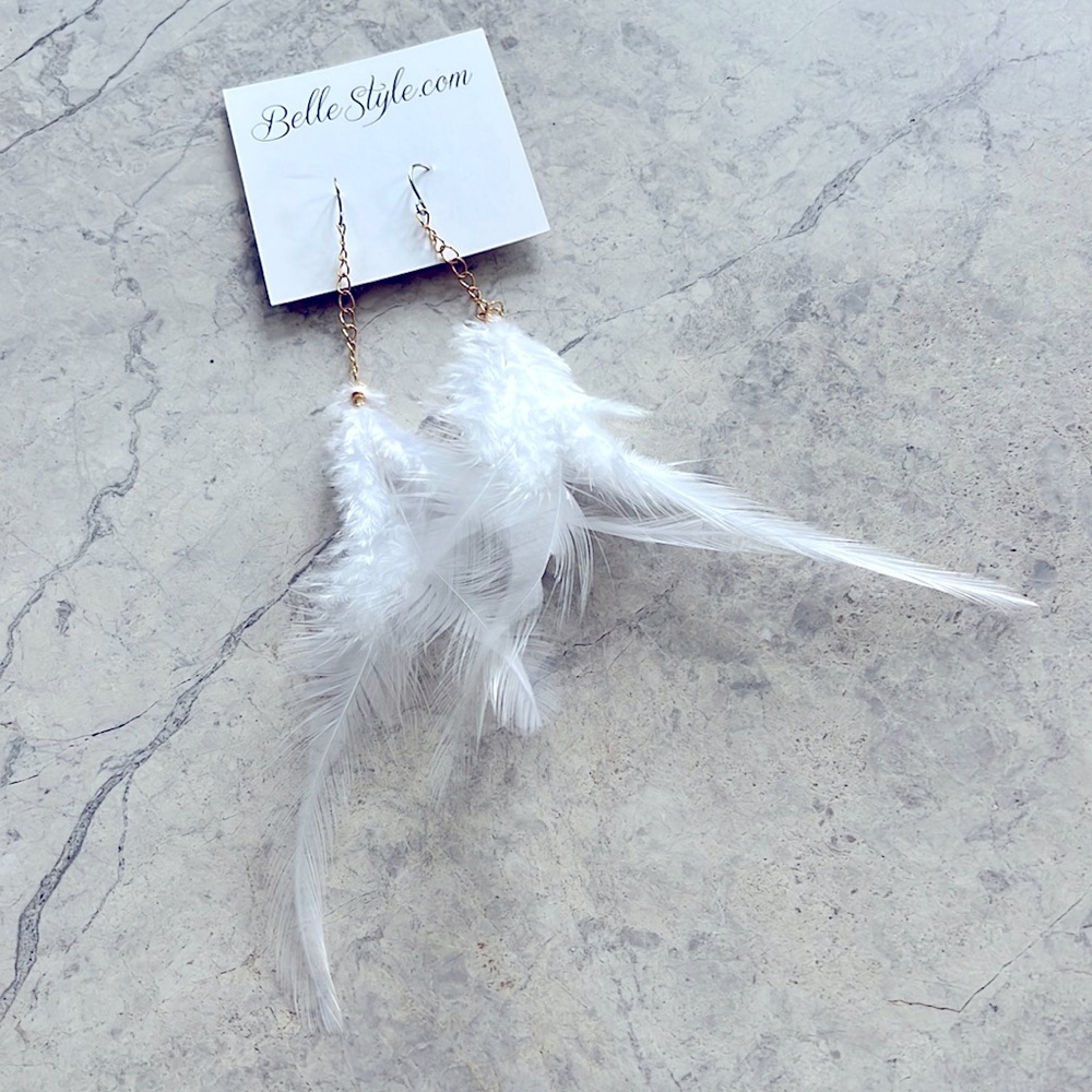 BelleStyle Flock White Feather Earrings